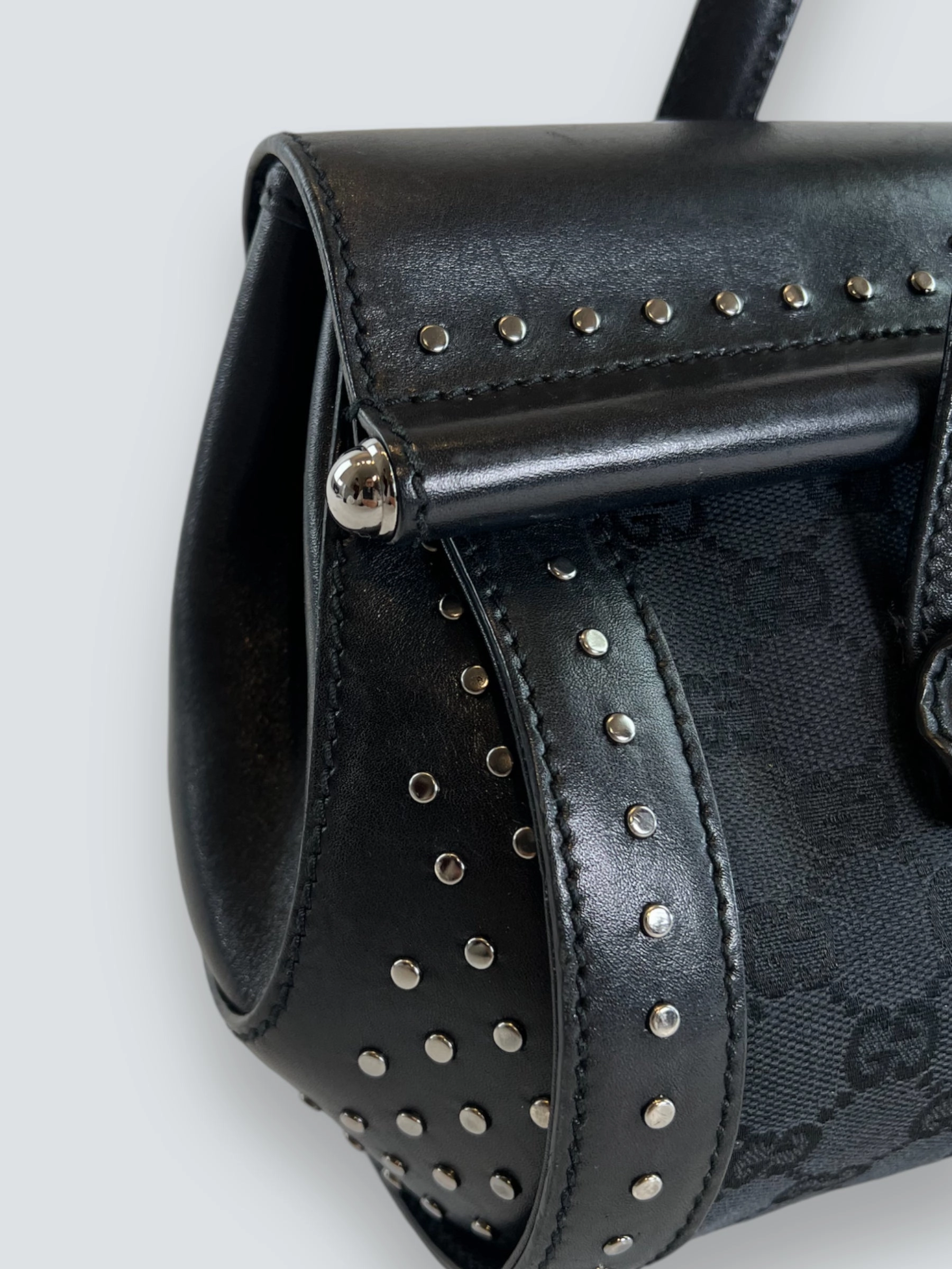Gucci Black Limited Edition Monogram Canvas & Leather With Bamboo Detail Shoulder Bag