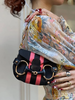 Gucci Black Monogram Canvas Horsebit Mini Shoulder Bag