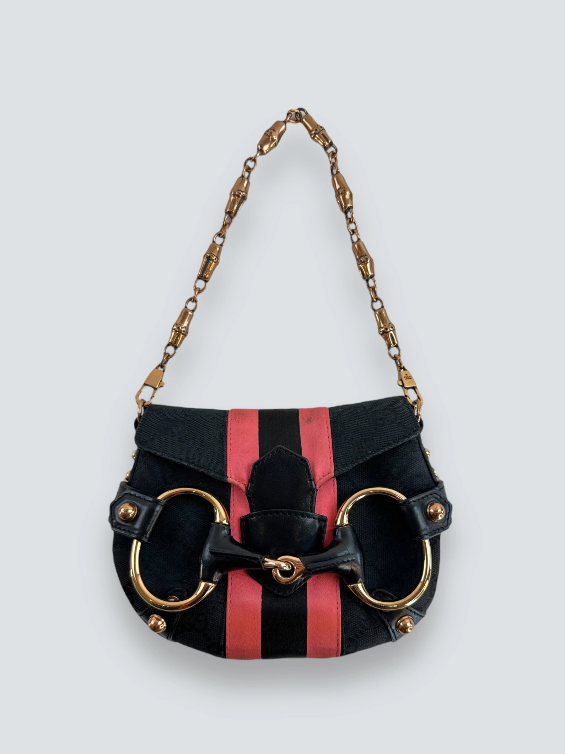 Gucci Black Monogram Canvas Horsebit Mini Shoulder Bag