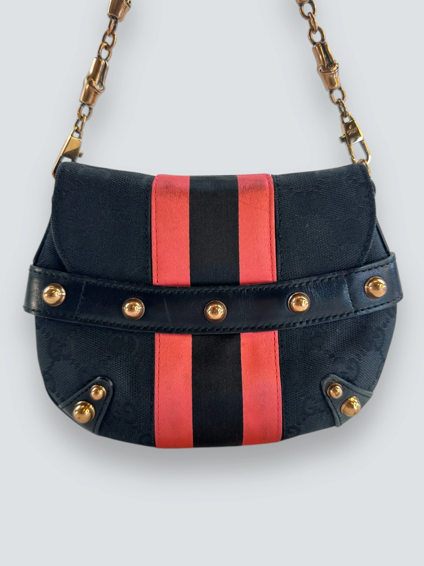 Gucci Black Monogram Canvas Horsebit Mini Shoulder Bag