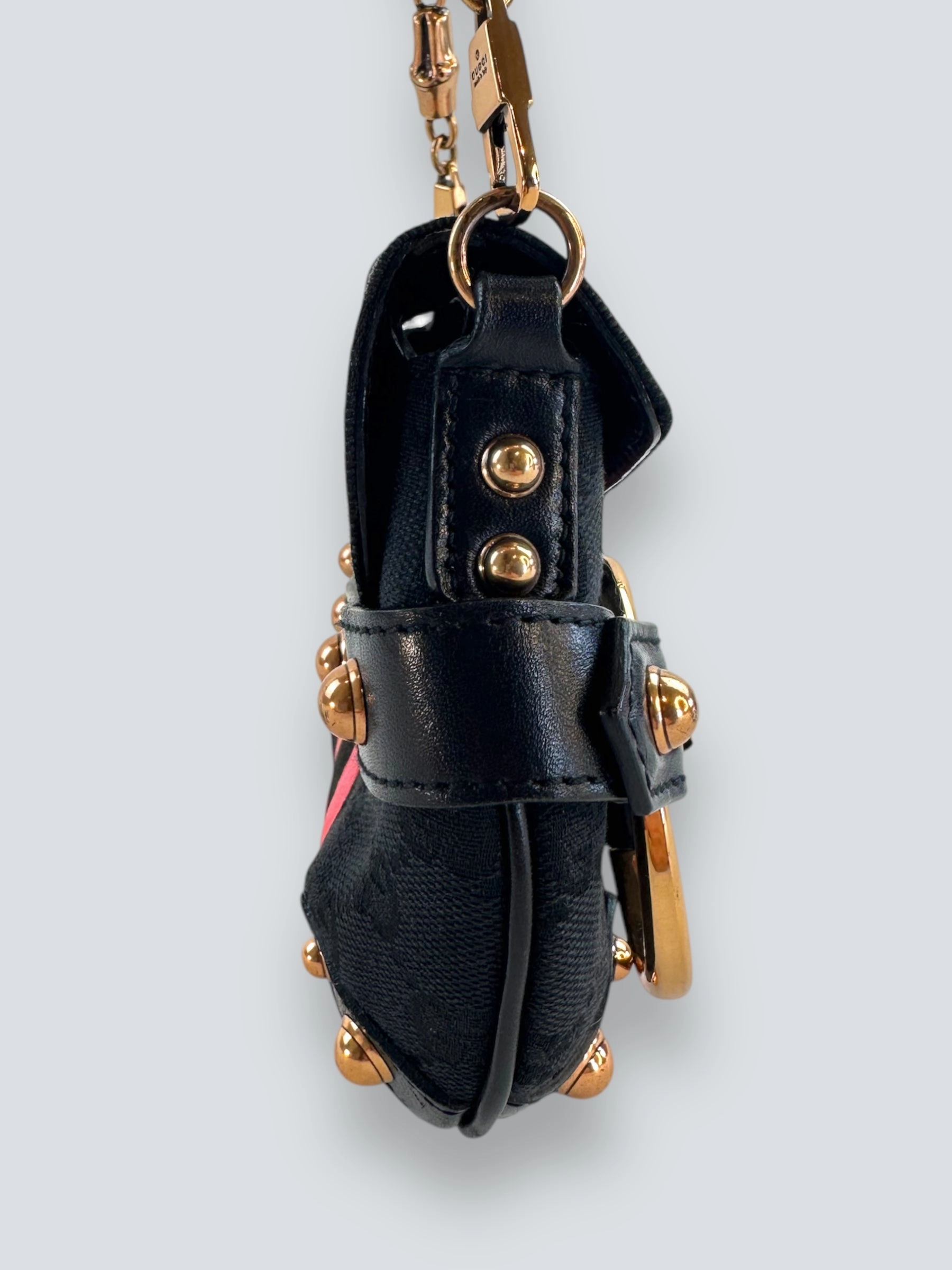 Gucci Black Monogram Canvas Horsebit Mini Shoulder Bag