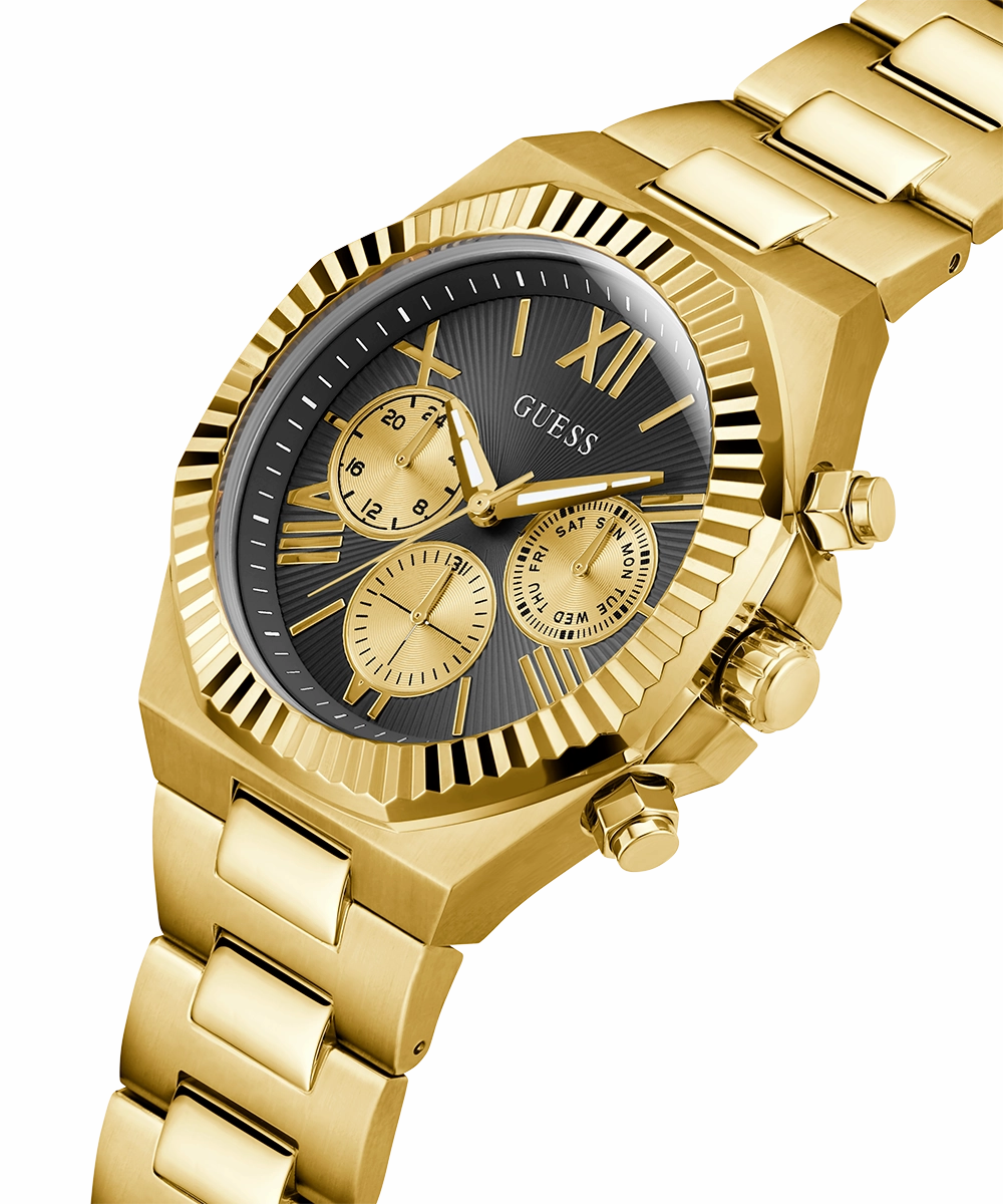 GUESS Equity Mens Gold Tone Multi-function Watch