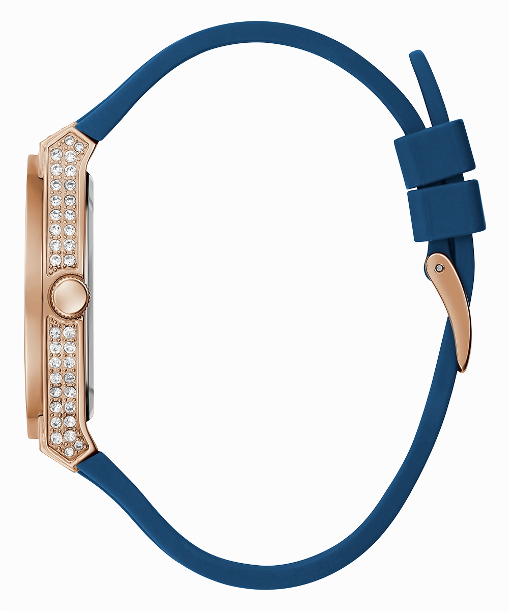 GUESS Ladies Blue Rose Gold Tone Multi-function Watch