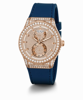 GUESS Ladies Blue Rose Gold Tone Multi-function Watch