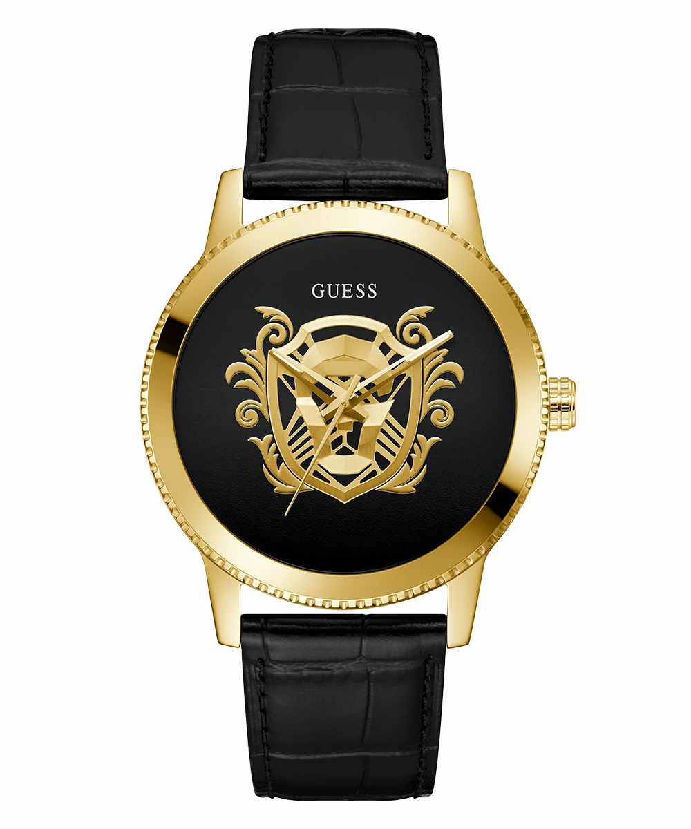 GUESS Mens Black Gold Tone Analog Watch