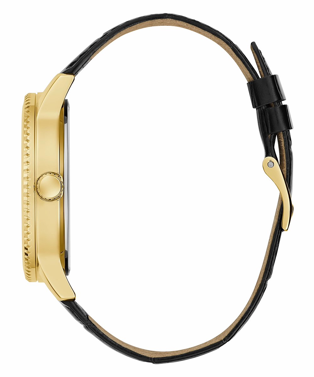 GUESS Mens Black Gold Tone Analog Watch