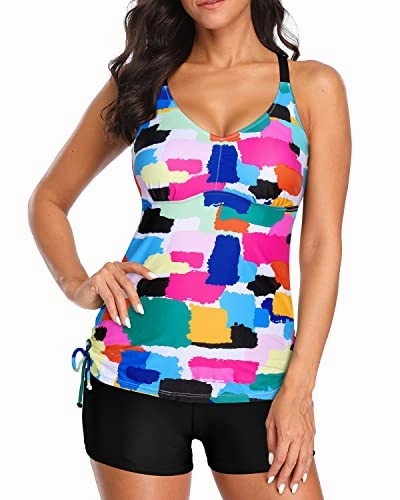 High Waisted Boyshorts 2 Piece Tankini For Sports-Aqua