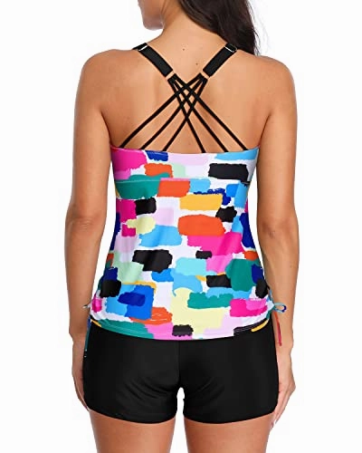 High Waisted Boyshorts 2 Piece Tankini For Sports-Aqua