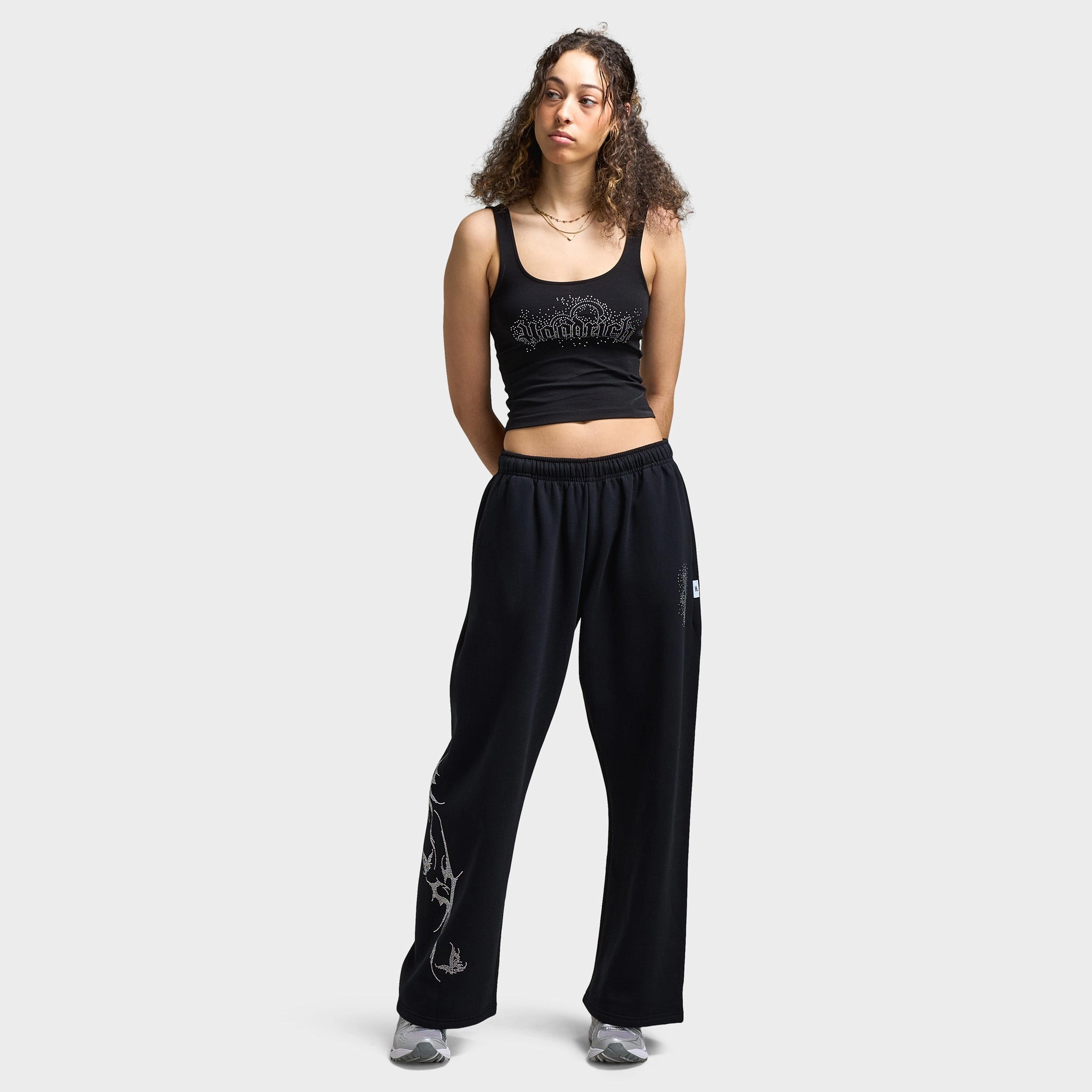 Hoodrich Women's Diffuse Oversized Wide Leg Jogger Black / Silver Rhinestones