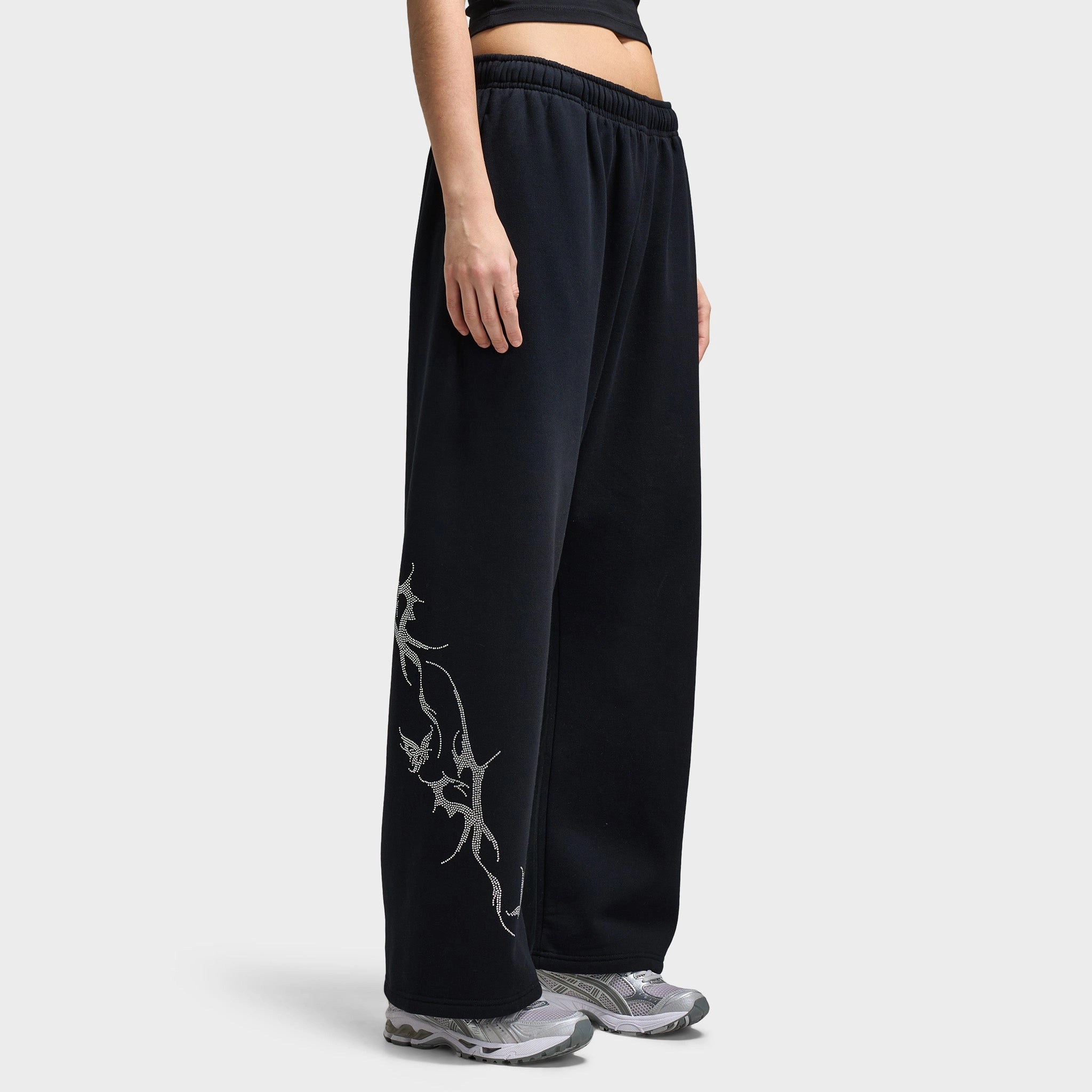 Hoodrich Women's Diffuse Oversized Wide Leg Jogger Black / Silver Rhinestones