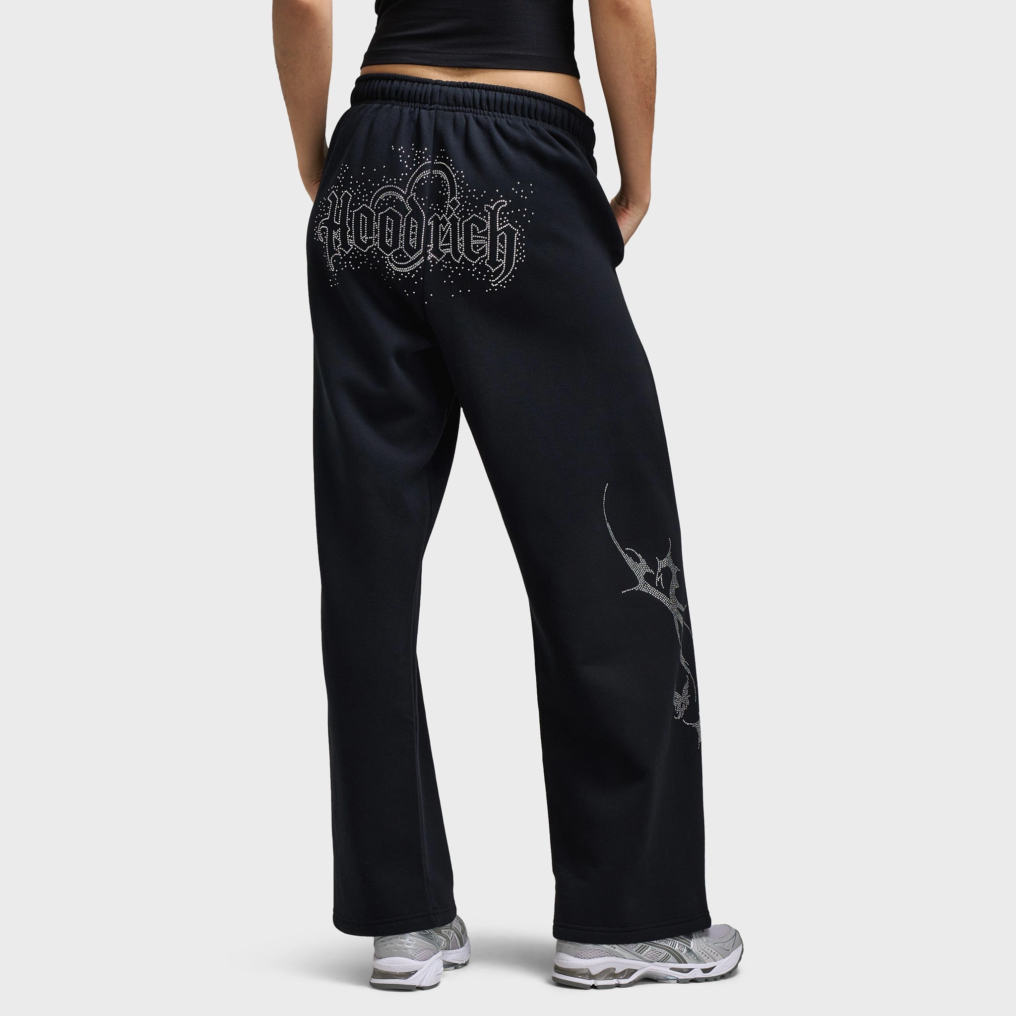 Hoodrich Women's Diffuse Oversized Wide Leg Jogger Black / Silver Rhinestones