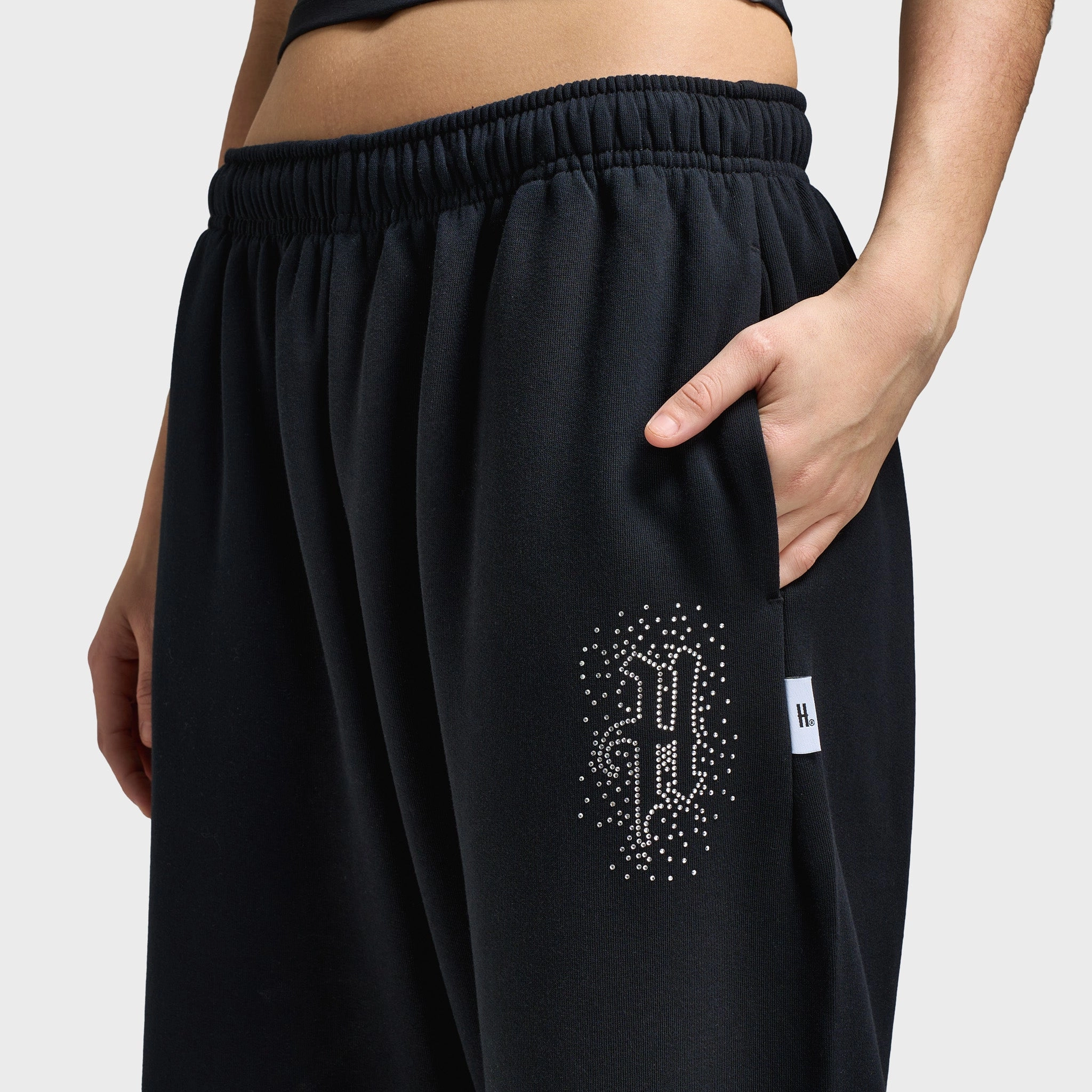 Hoodrich Women's Diffuse Oversized Wide Leg Jogger Black / Silver Rhinestones
