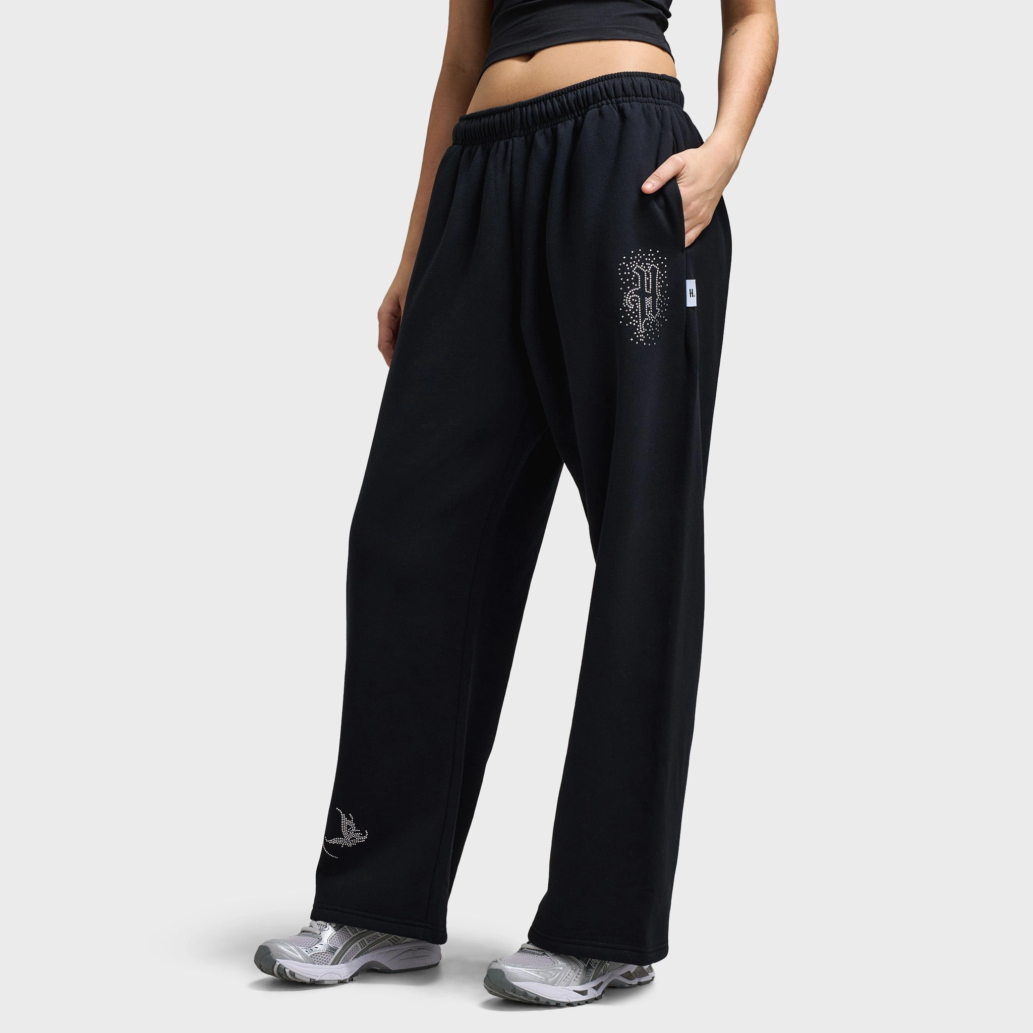 Hoodrich Women's Diffuse Oversized Wide Leg Jogger Black / Silver Rhinestones