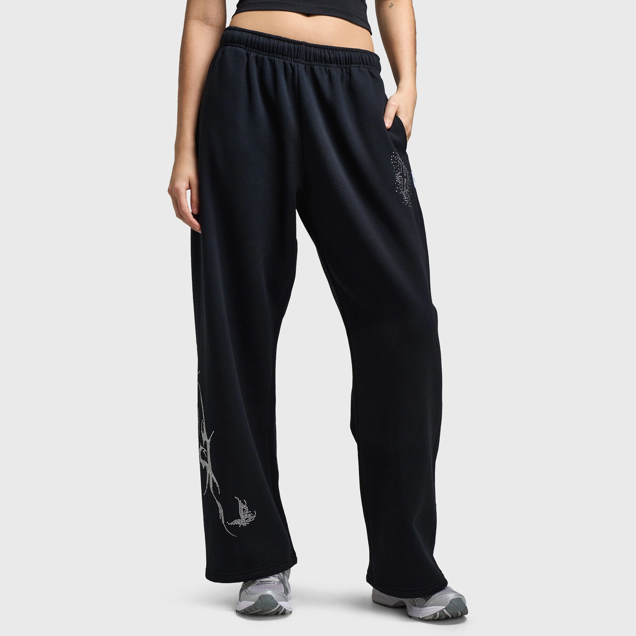 Hoodrich Women's Diffuse Oversized Wide Leg Jogger Black / Silver Rhinestones