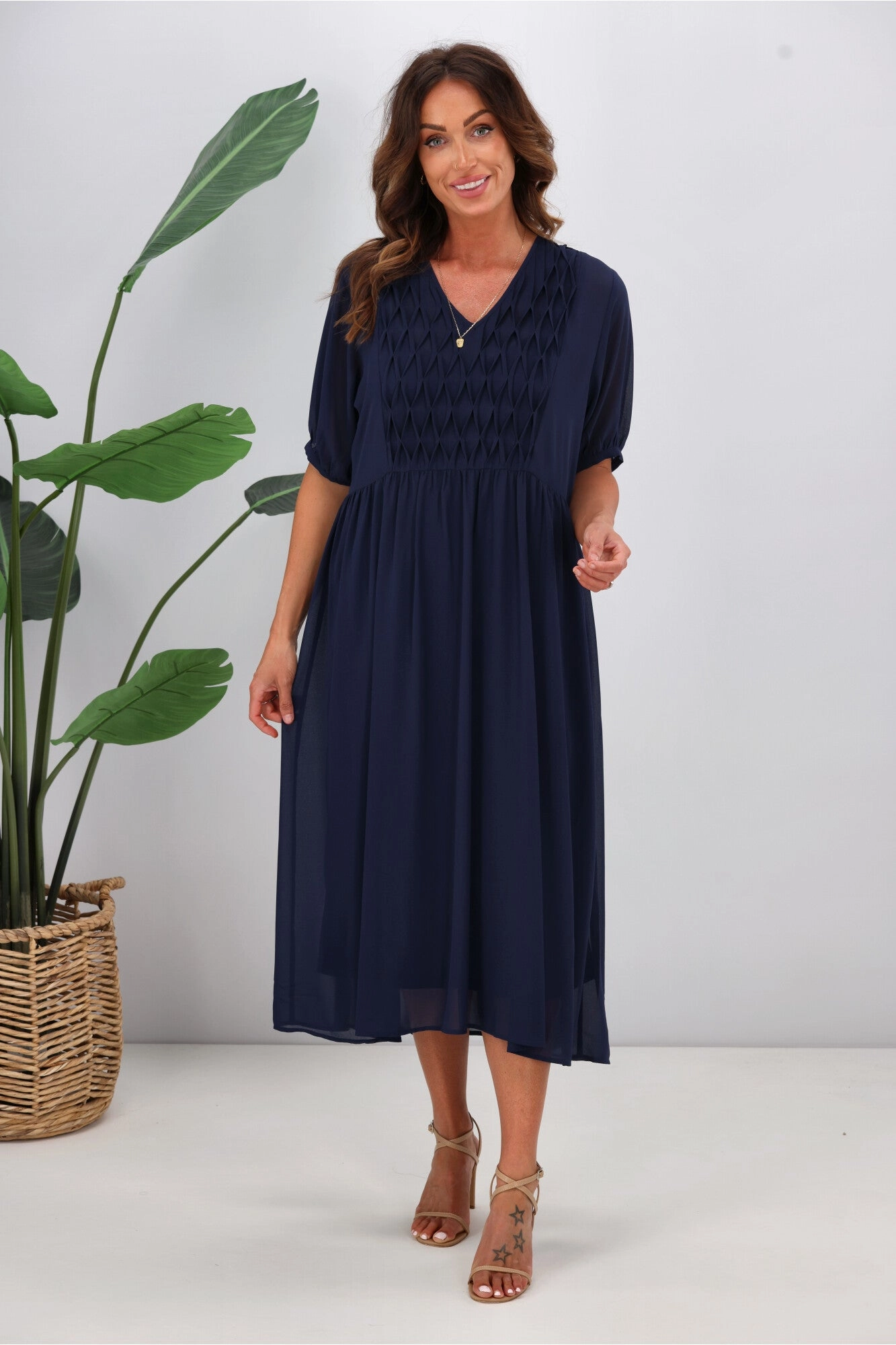 Jane James Jasmine Smocking Front Dress Midnight