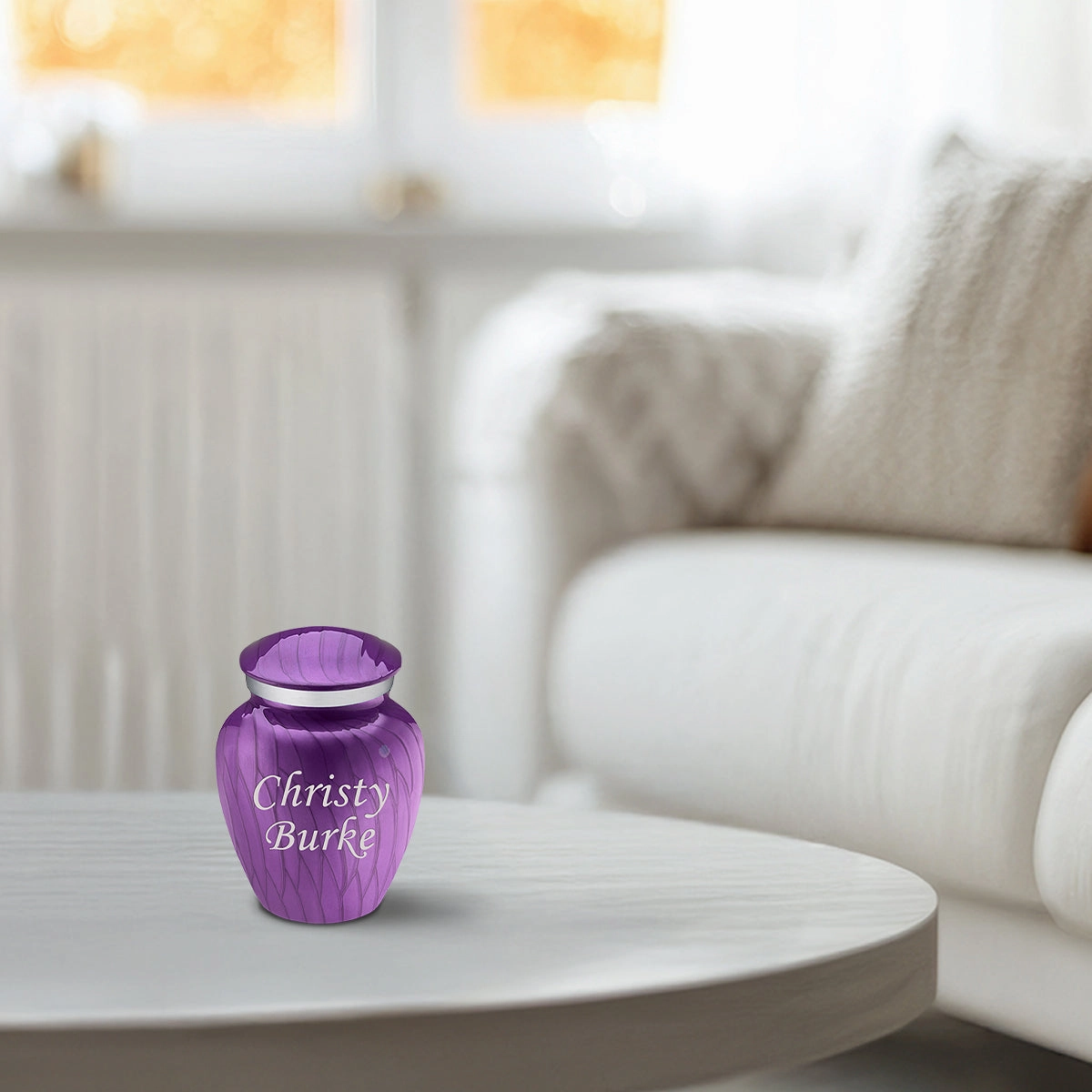 Keepsake Embrace Pearl Purple Custom Engraved Cremation Urn