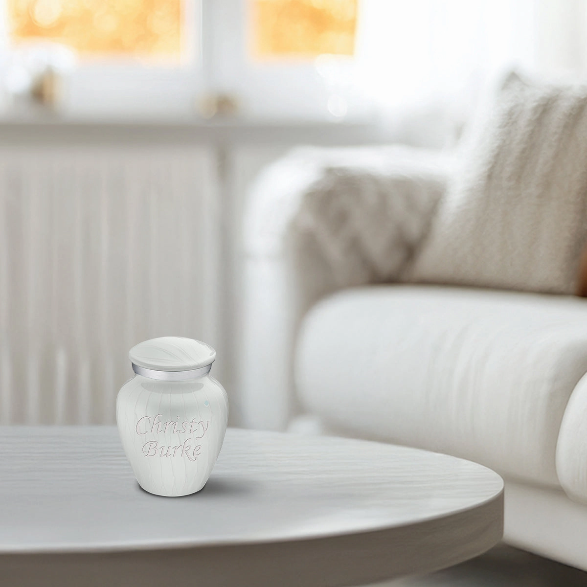 Keepsake Embrace Pearl White Custom Engraved Cremation Urn