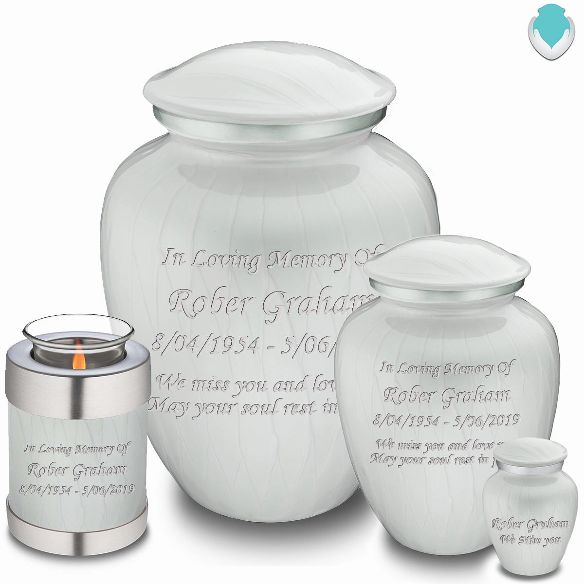 Keepsake Embrace Pearl White Custom Engraved Cremation Urn