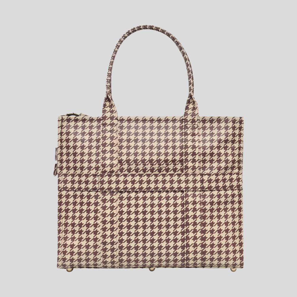 Large Bon Vivant Structured Tote Bag -- Chocolate Houndstooth