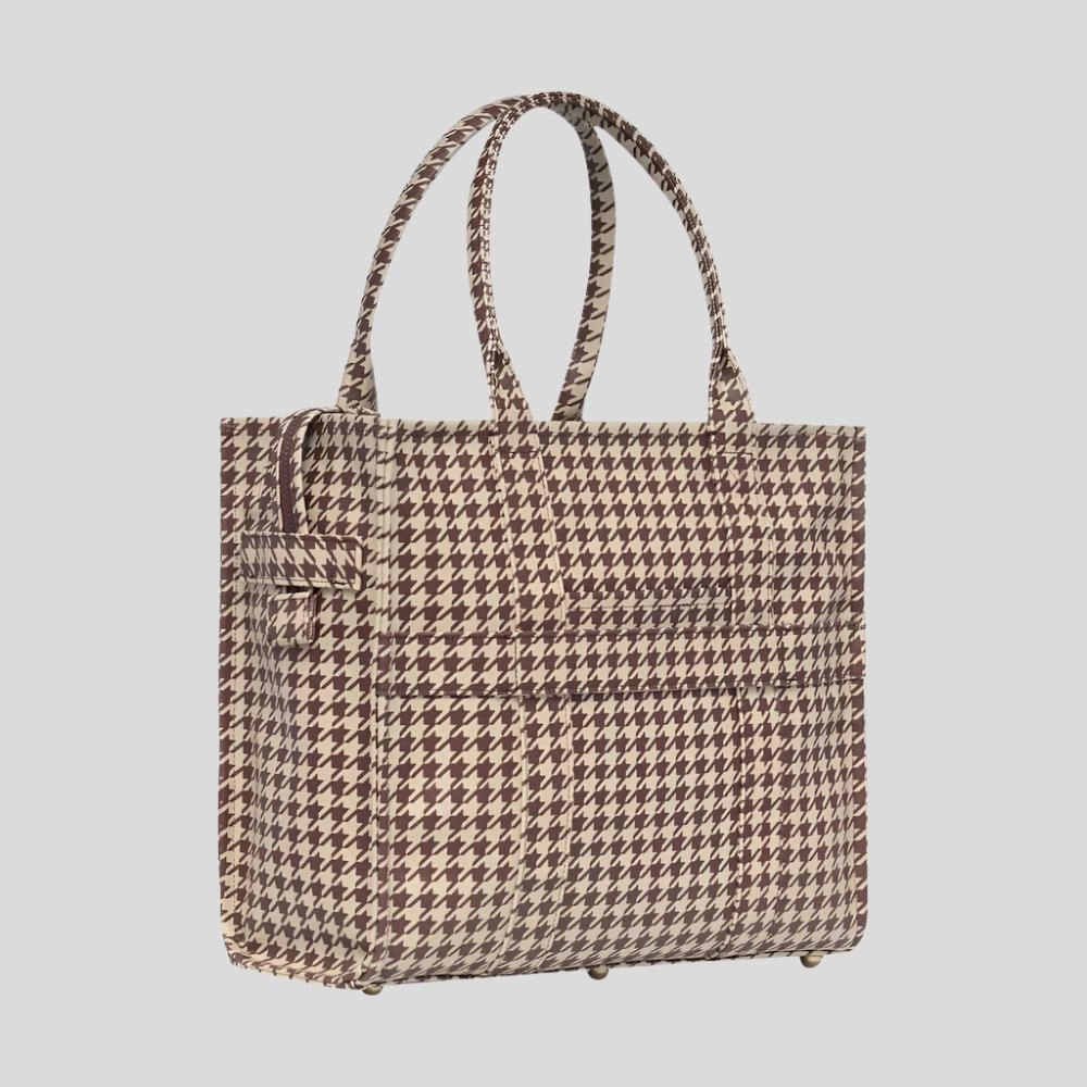 Large Bon Vivant Structured Tote Bag -- Chocolate Houndstooth