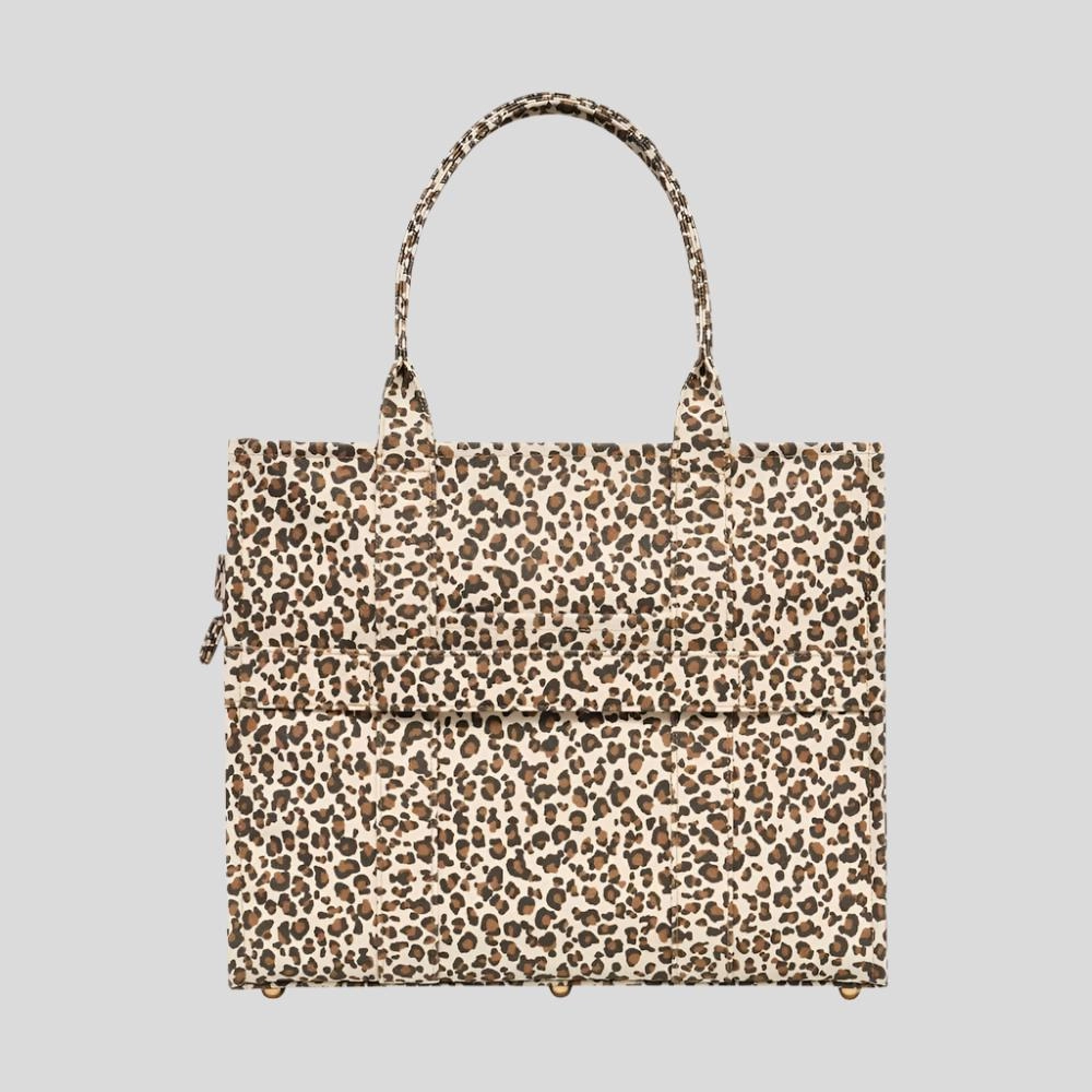 Large Bon Vivant Structured Tote Bag -- Tan Leopard