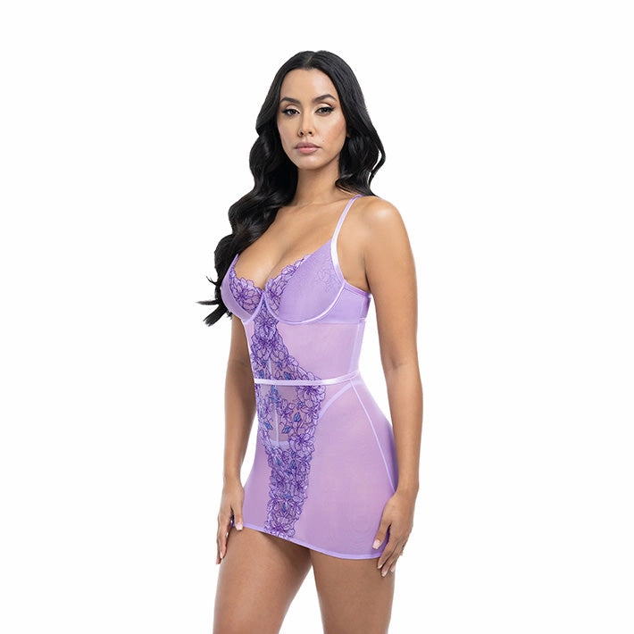Lavender Embroidered Chemise & G-String