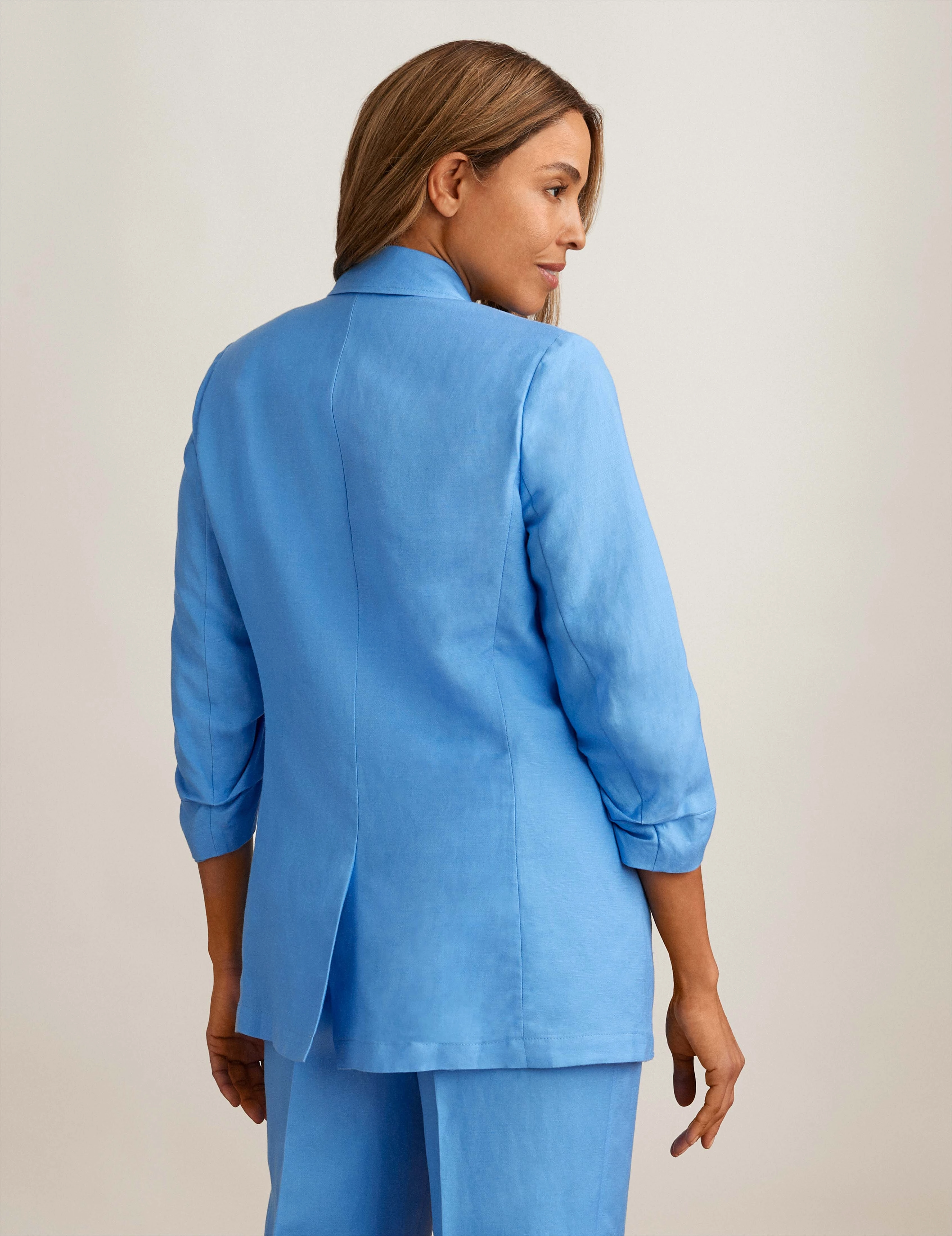 Linen One Button Blazer With Scrunch Sleeve - Sale