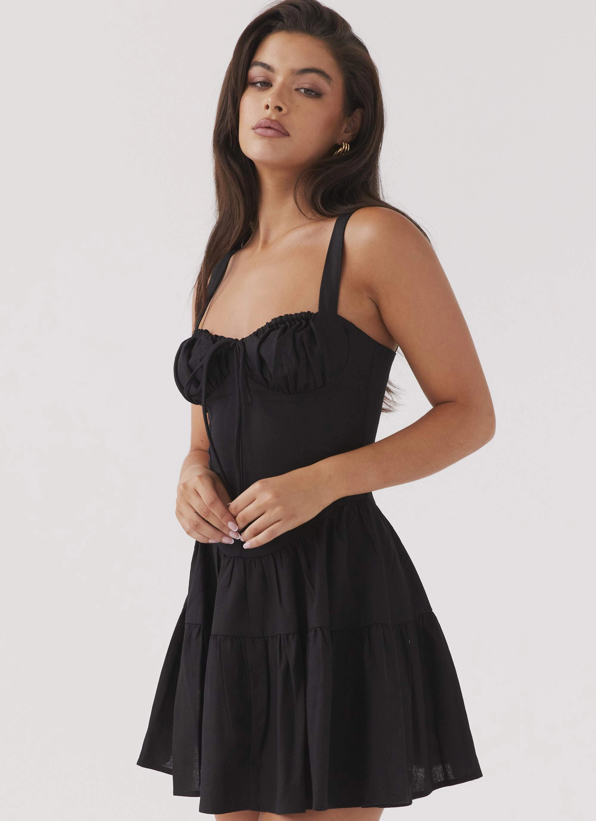 Lucie Linen Mini Dress - Black