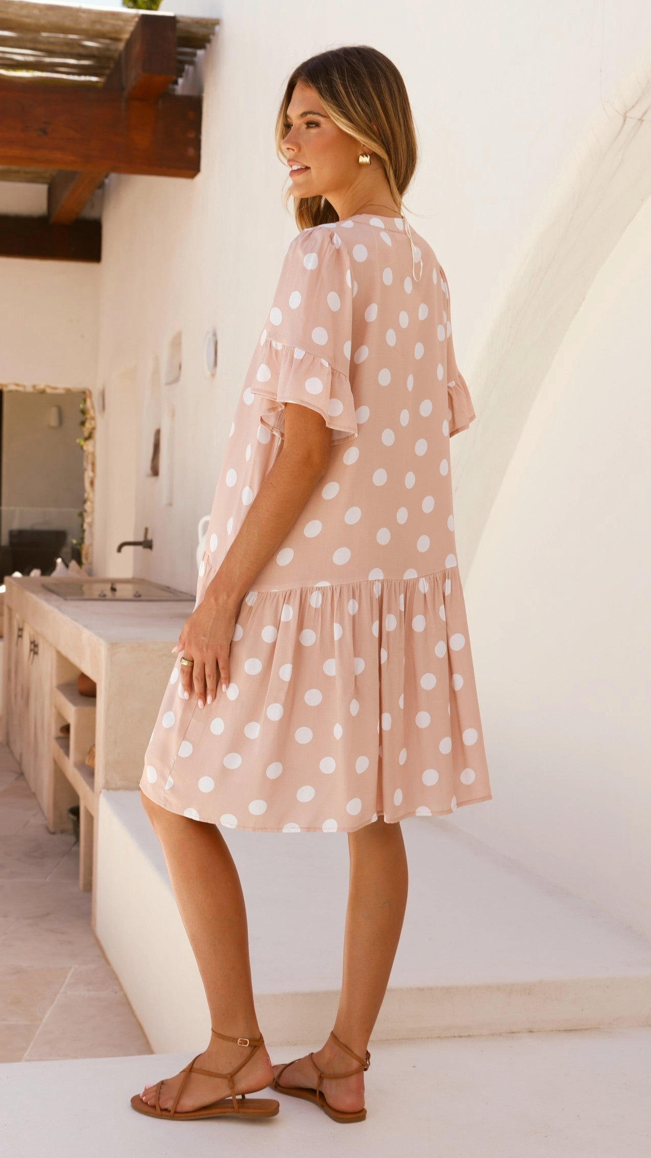 Lyssa Mini Dress - Beige/White Spot