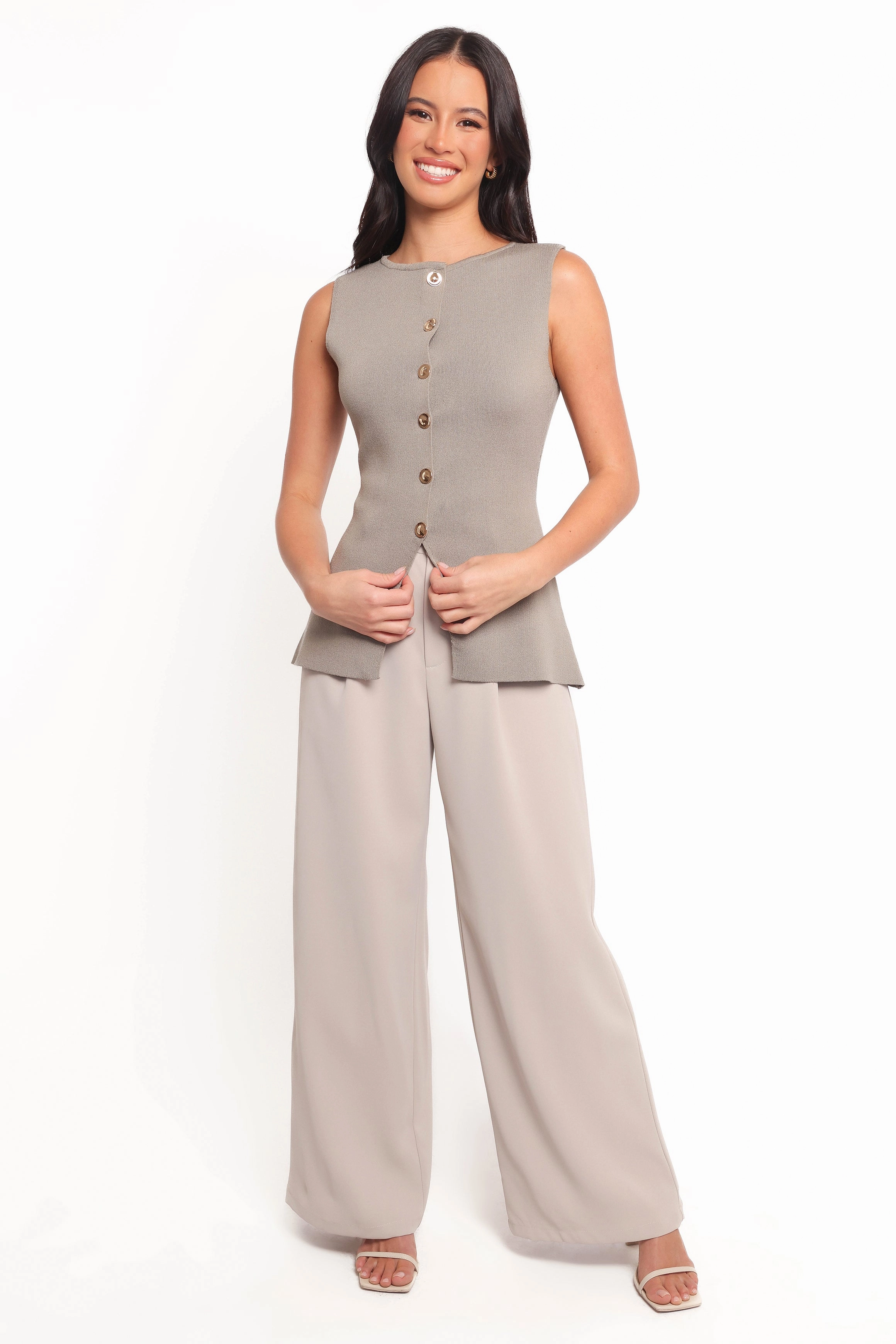 Machia Knit Vest Top - Khaki