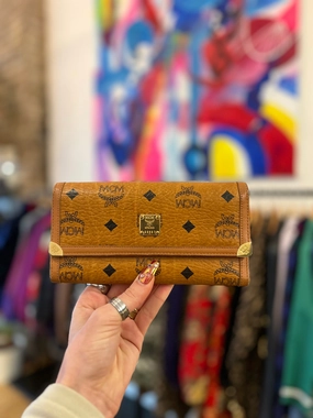 MCM Tan Canvas Trifold Wallet
