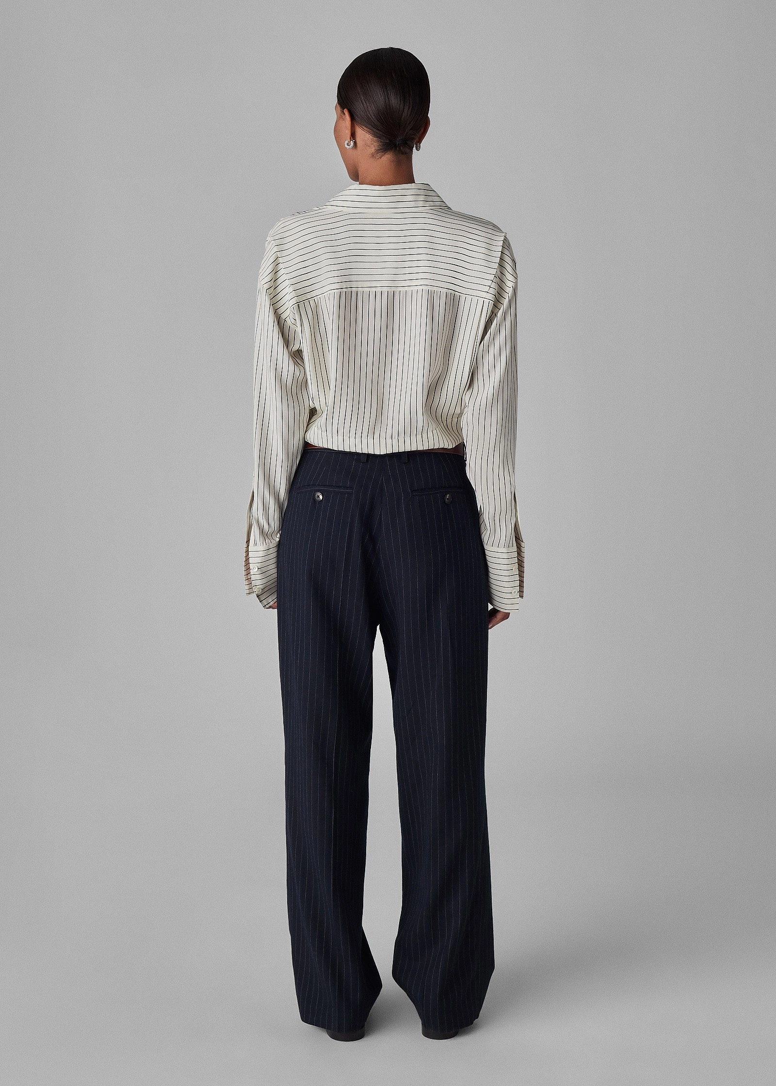 Menswear Drop Waist Pant in Virgin Wool - Navy Stripe