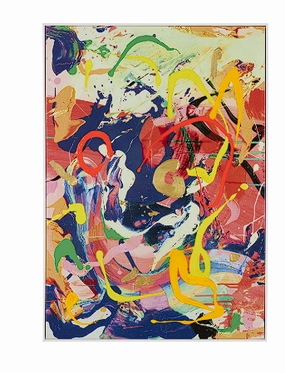MULTI COLORED CANVAS ABSTRACT PAINT SPLATTER WALL ART WITH WHITE FRAME, 28" X 2" X 40"