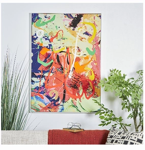 MULTI COLORED CANVAS ABSTRACT PAINT SPLATTER WALL ART WITH WHITE FRAME, 28" X 2" X 40"