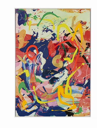 MULTI COLORED CANVAS ABSTRACT PAINT SPLATTER WALL ART WITH WHITE FRAME, 28" X 2" X 40"