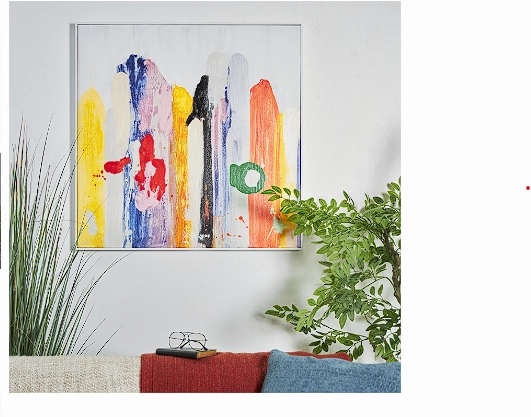 MULTI COLORED CANVAS ABSTRACT PAINT STROKE WALL ART WITH WHITE FRAME, 32" X 2" X 32"