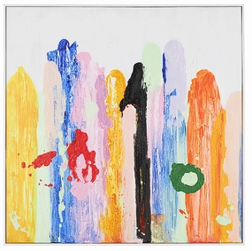 MULTI COLORED CANVAS ABSTRACT PAINT STROKE WALL ART WITH WHITE FRAME, 32" X 2" X 32"