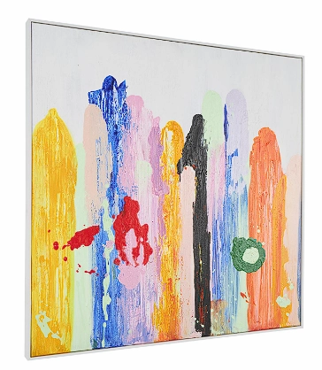 MULTI COLORED CANVAS ABSTRACT PAINT STROKE WALL ART WITH WHITE FRAME, 32" X 2" X 32"