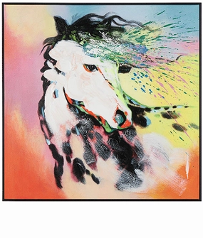 MULTI COLORED CANVAS HORSE ABSTRACT PAINT SPLATTER FRAMED WALL ART WITH BLACK FRAME, 32" X 2" X 32"