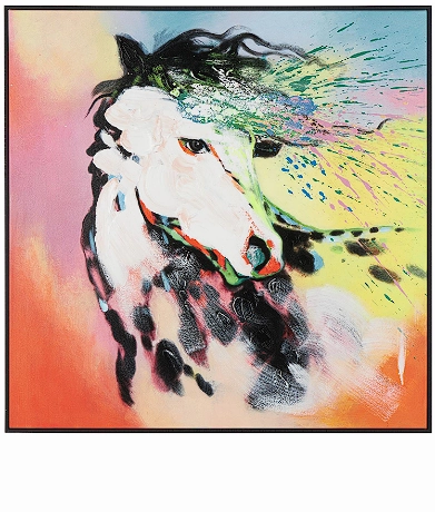 MULTI COLORED CANVAS HORSE ABSTRACT PAINT SPLATTER FRAMED WALL ART WITH BLACK FRAME, 32" X 2" X 32"