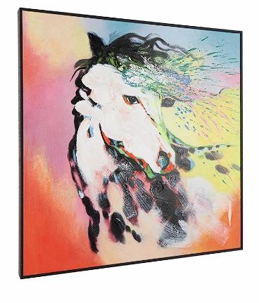 MULTI COLORED CANVAS HORSE ABSTRACT PAINT SPLATTER FRAMED WALL ART WITH BLACK FRAME, 32" X 2" X 32"