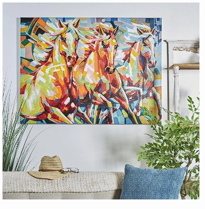 MULTI COLORED CANVAS HORSE ABSTRACT PAINT SPLATTER WALL ART WITH ABSTRACT PAINT STROKE DESIGN, 47" X 2" X 36"
