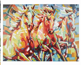 MULTI COLORED CANVAS HORSE ABSTRACT PAINT SPLATTER WALL ART WITH ABSTRACT PAINT STROKE DESIGN, 47" X 2" X 36"