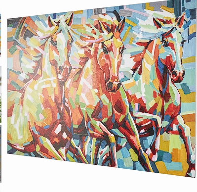 MULTI COLORED CANVAS HORSE ABSTRACT PAINT SPLATTER WALL ART WITH ABSTRACT PAINT STROKE DESIGN, 47" X 2" X 36"