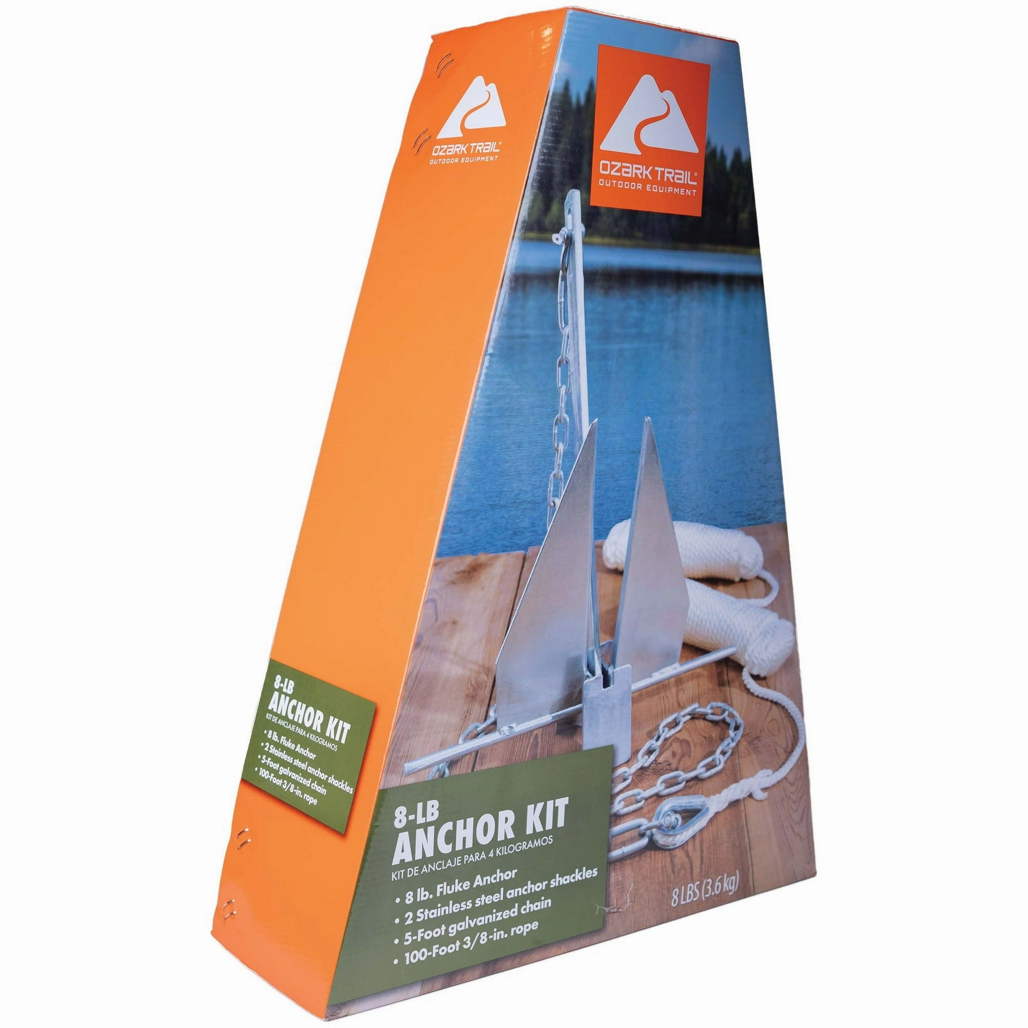 Ozark Trail OTFAK-8 Galvanized Steel 8Lb Fluke Anchor Kit With Shackles, Anchor Chain & Anchor Rope