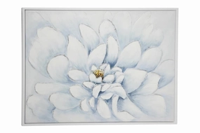 RECTANGULAR SILVER & WHITE PEONY FLOWER ACRYLIC PAINTING IN SILVER FRAME