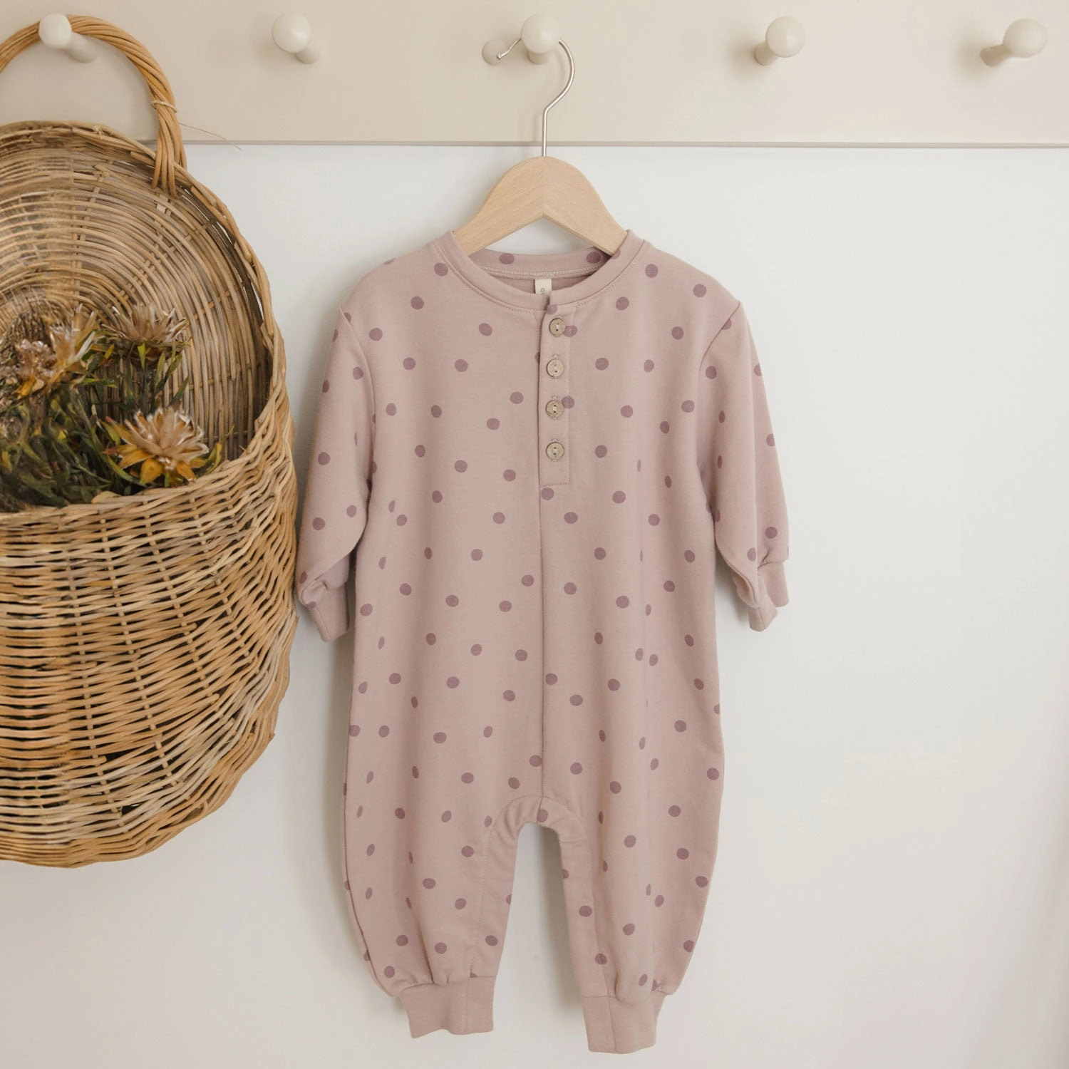 Relaxed Fleece Jumpsuit - Polka Dots - Mauve - FINAL SALE