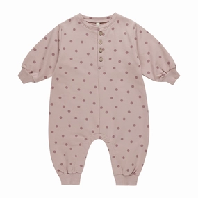 Relaxed Fleece Jumpsuit - Polka Dots - Mauve - FINAL SALE