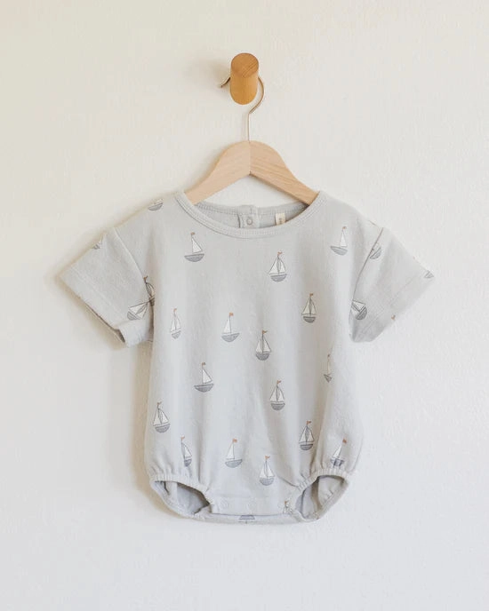 Relaxed Short Sleeve Bubble Romper - Sailboats