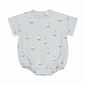 Relaxed Short Sleeve Bubble Romper - Sailboats